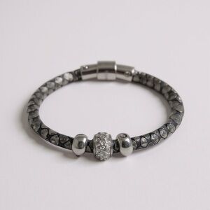HENRI BENDEL Gray Silver Snake Leather Bracelet Silver Bead Magnetic R $148